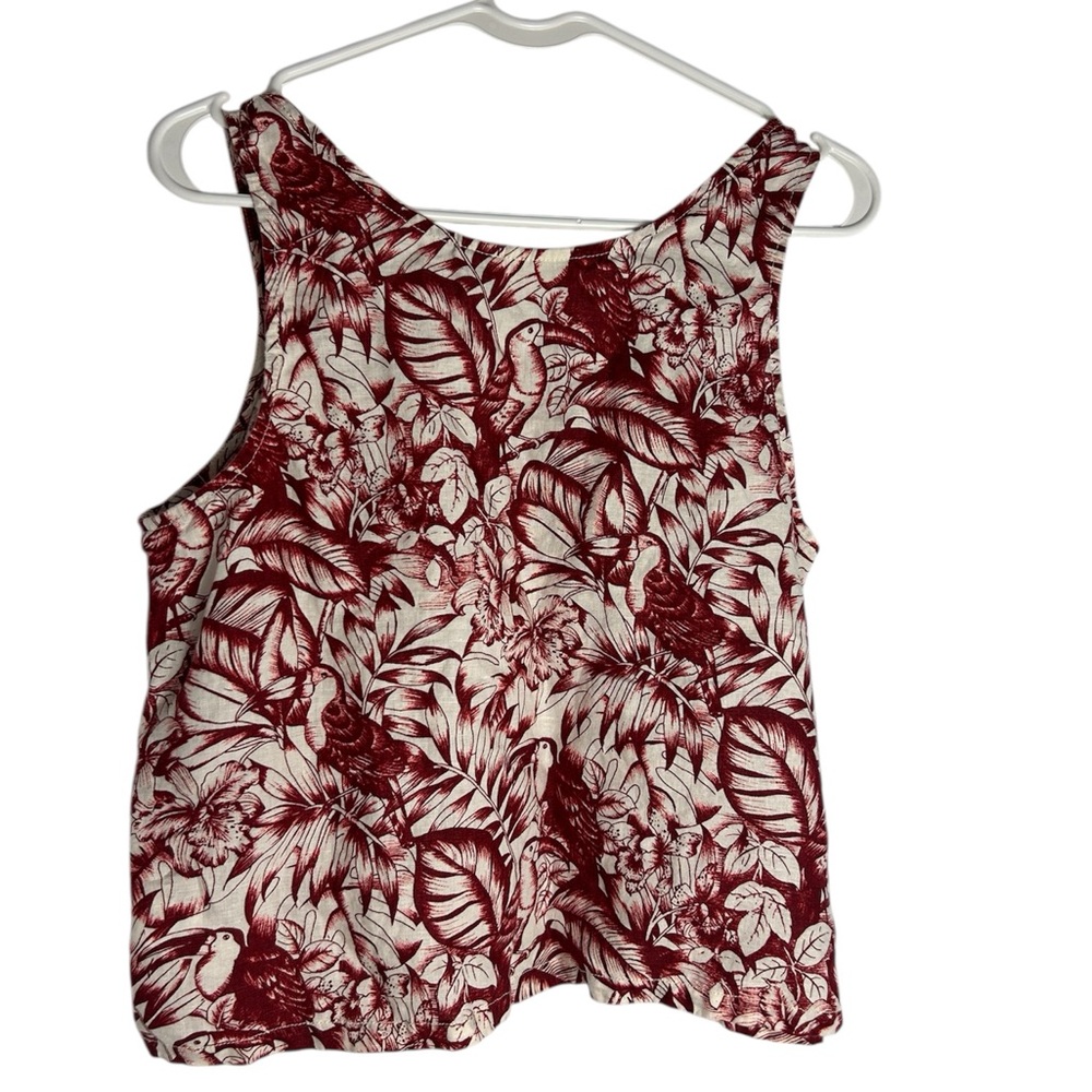 Floral Red and White Women's Top 100% linen Size Medium crop top - Picture 2 of 2
